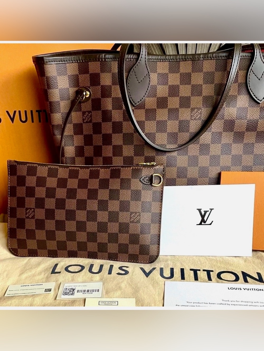 Pristine Authentic Louis Vuitton Damier Ebene Neverfull MM, NWT! - Picture 3 of 15